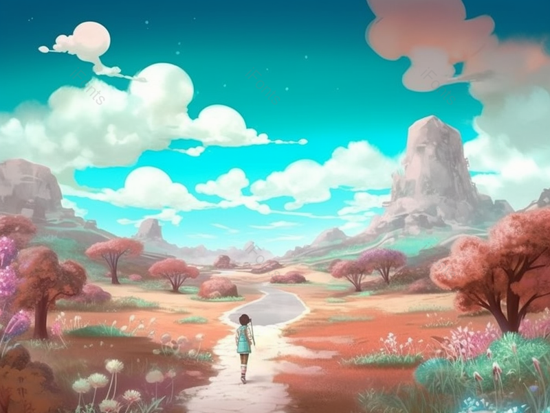 一个人远去背影山春季夏季草坪草地户外郊游蓝天白云美景插画,插画/手绘图,插画/手绘图库,插画/手绘图下载,插画/手绘